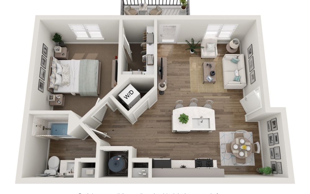 Abbey - 1 bedroom floorplan layout with 1 bathroom and 804 square feet