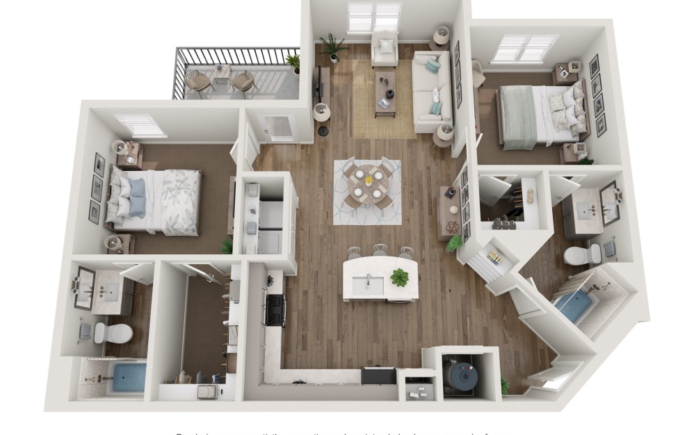 Brentwood - 2 bedroom floorplan layout with 2 bathrooms and 1174 square feet