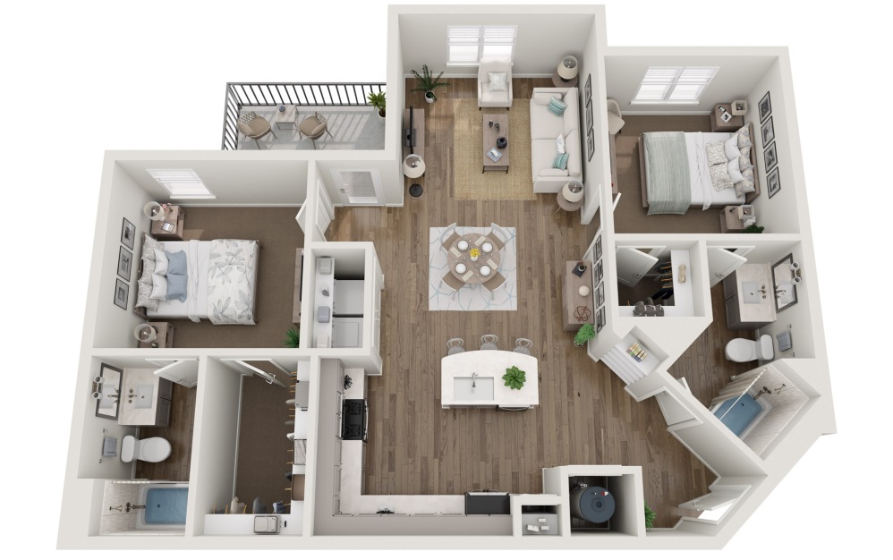 Brentwood - 2 bedroom floorplan layout with 2 bathrooms and 1174 square feet