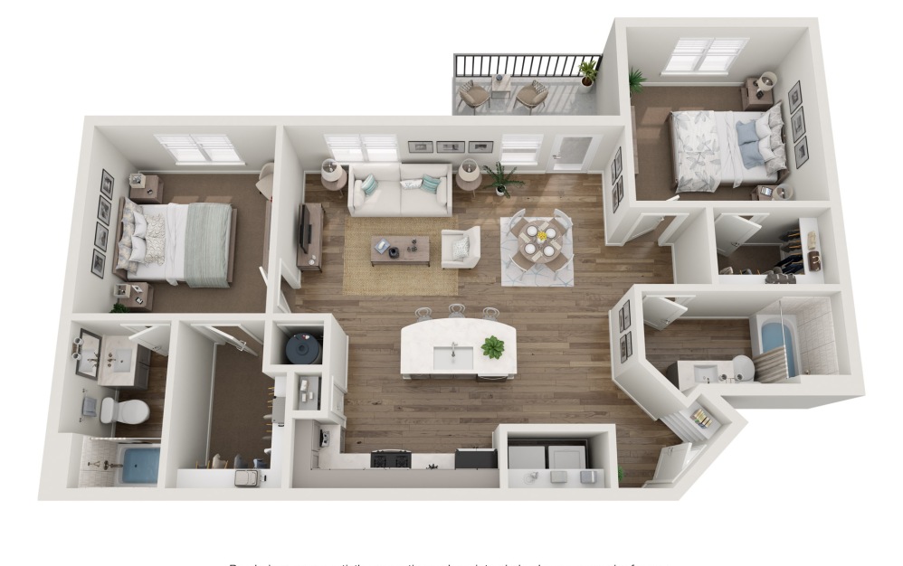 Bristol - 2 bedroom floorplan layout with 2 bathrooms and 1175 square feet