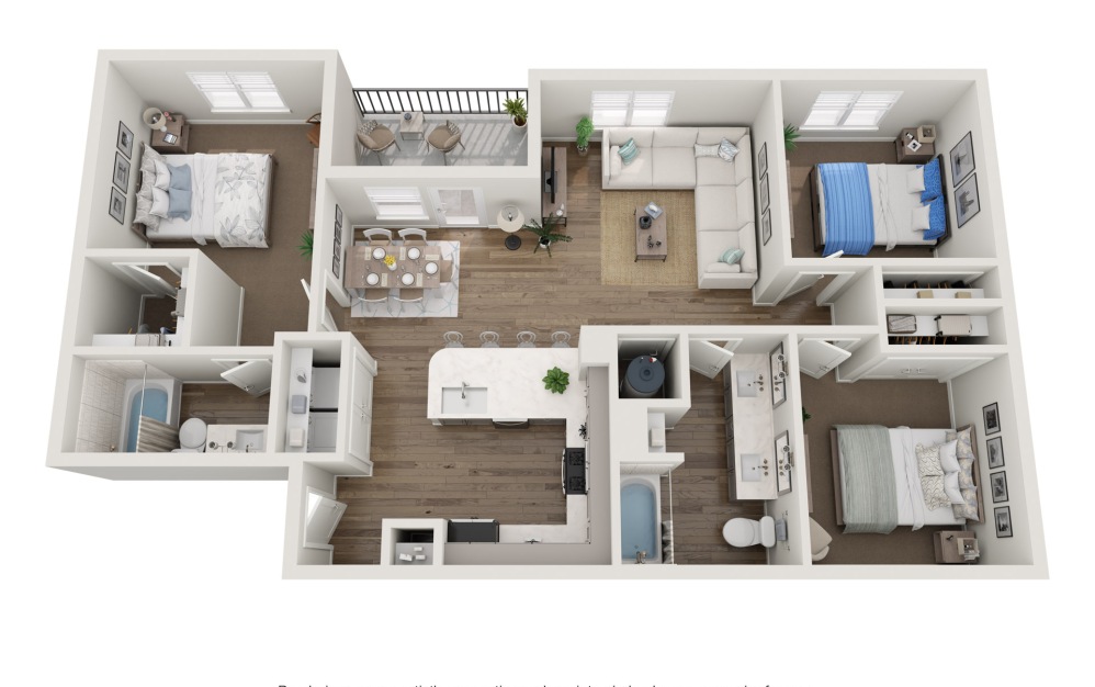 Cape - 3 bedroom floorplan layout with 2 bathrooms and 1354 square feet