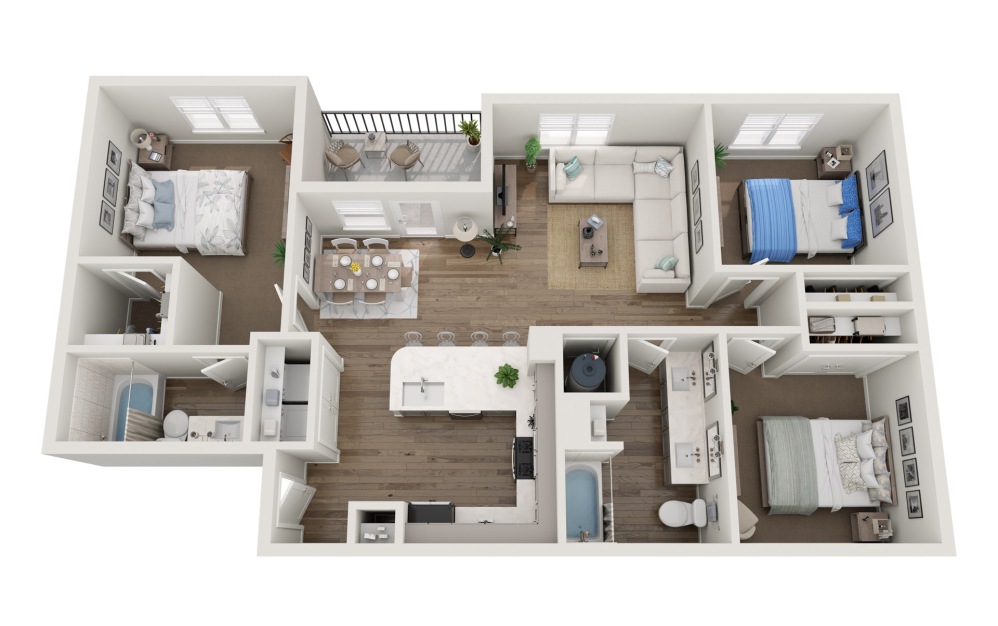 Cape - 3 bedroom floorplan layout with 2 bathrooms and 1354 square feet